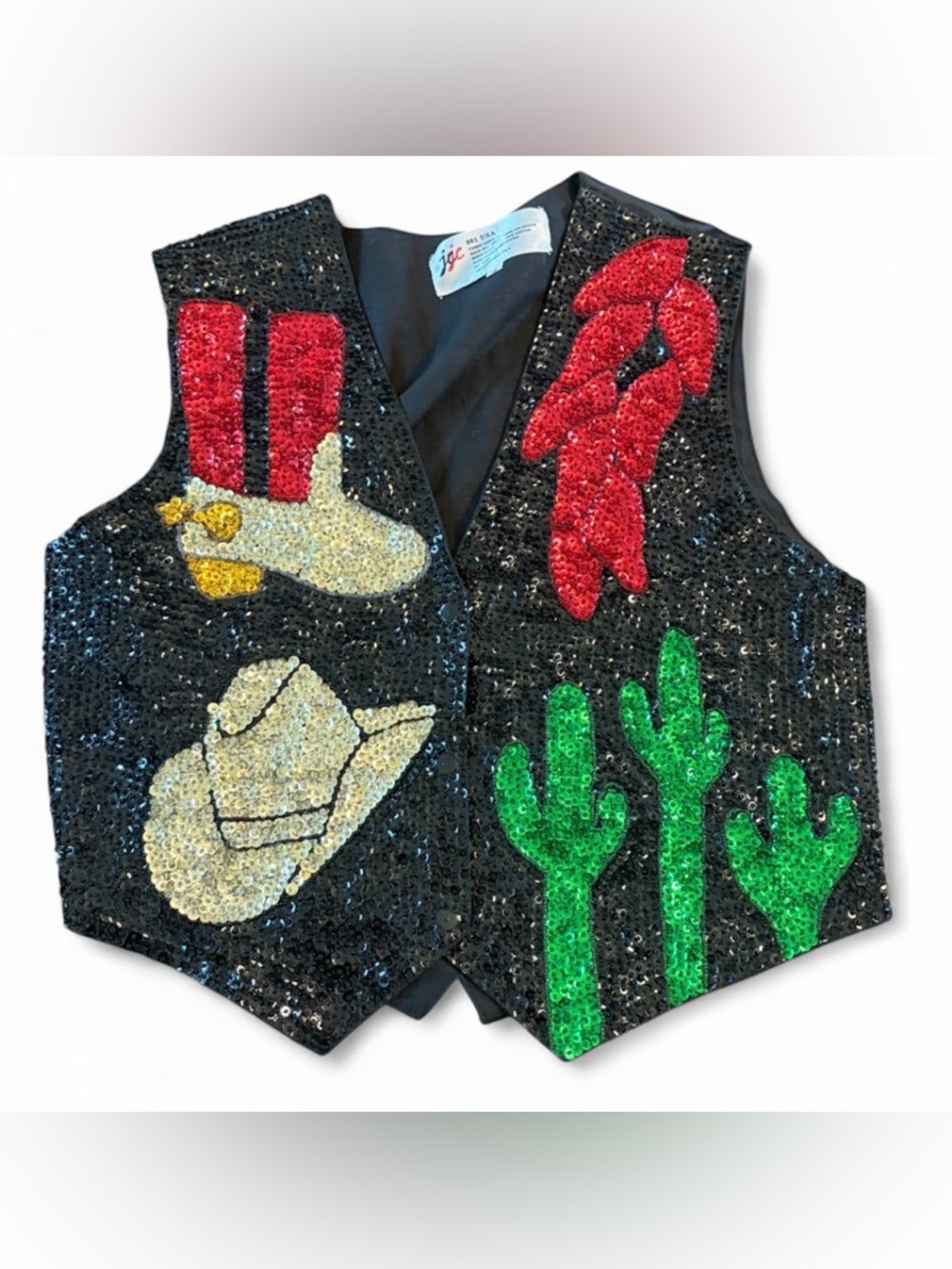 JC USA Vintage Sequins Beaded Cowgirl Rodeo Western Country Snap Button Vest Top